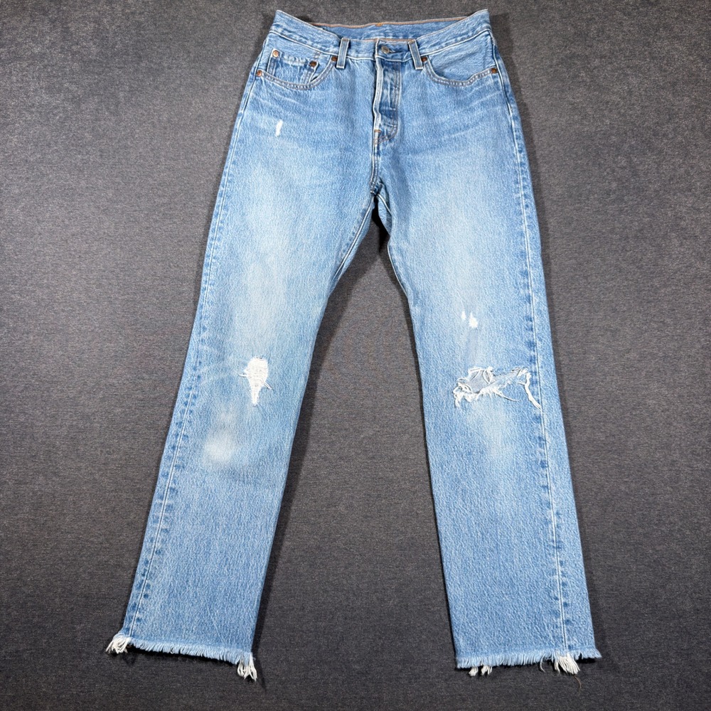 Levi's 501 Original Fit Jeans Women 28x30 Blue Distressed Raw Hem Button Fly